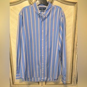 Ralph Lauren Custom Fit Blue Pink Yellow Green Stripe Button Front Shirt